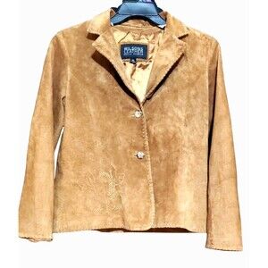 Suede Western Jacket XL Brown Cactus Embroidery Rockabilly Style Bold Stitch